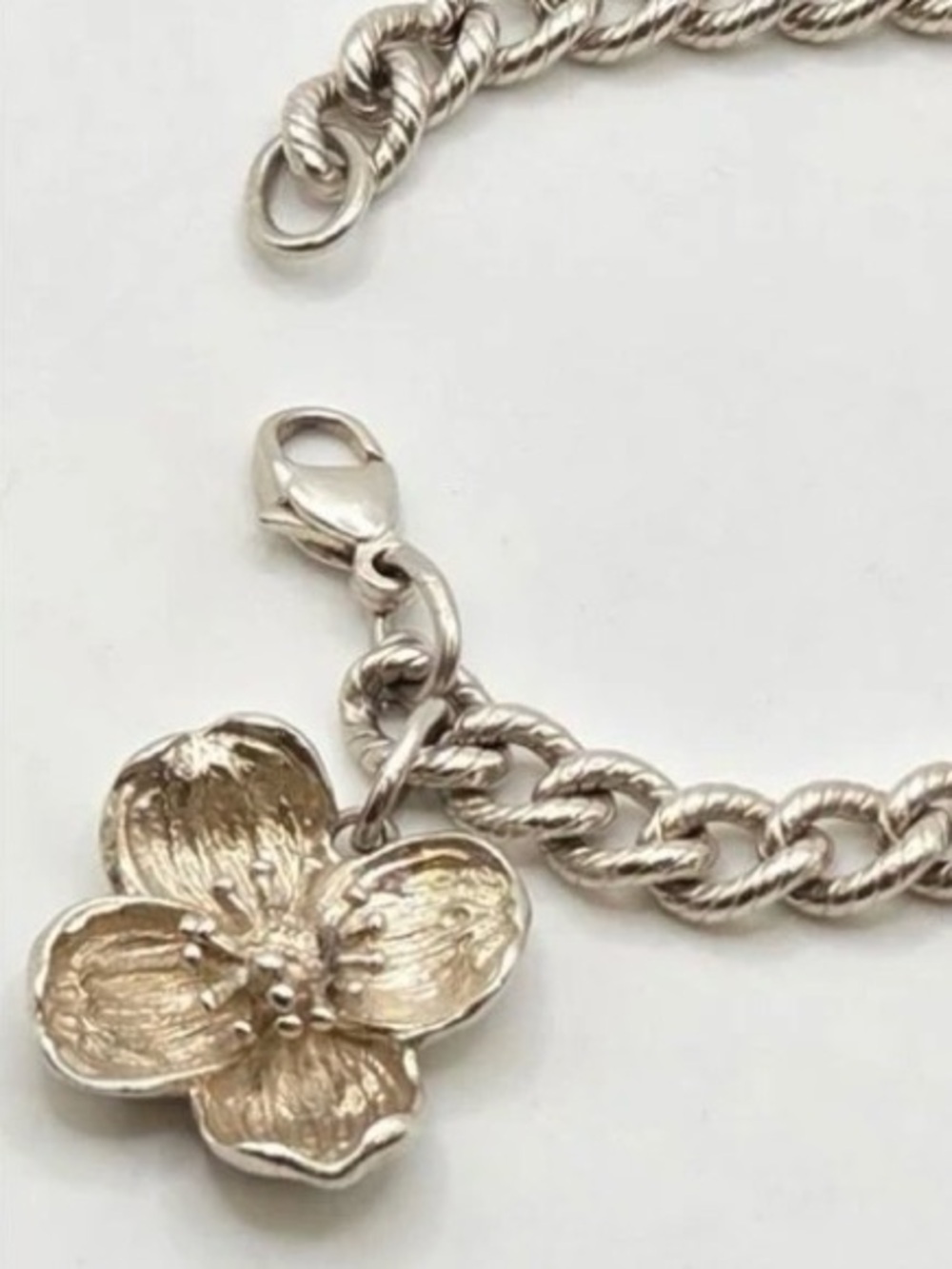 Authentic Vintage Tiffany & Co. Sterling Silver Twisted Rope Link Dogwood Flower